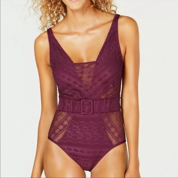 BECCA Other - BECCA Crochet Macrame Belted One Piece Swimsuit